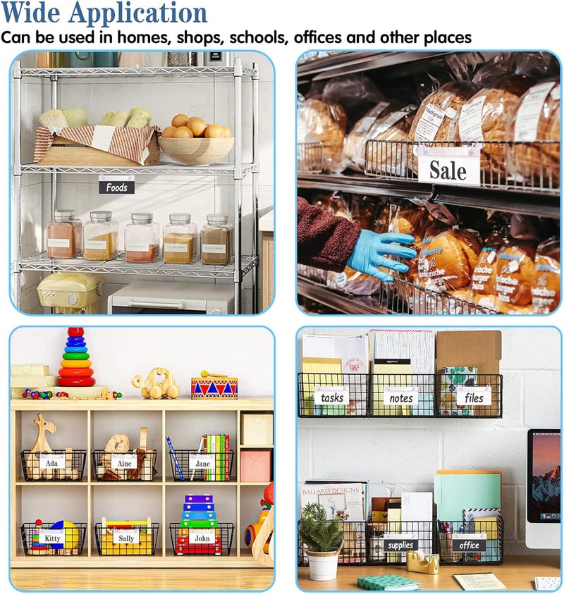 ELEMGULY Basket Label Holders, 20PCS Plastic Basket Label Clips with Easy Button Lock Design, Wire Shelf Label Holder Wire Rack Display Holder Price Sign for Home Market (20pcs Label Paper Included) - Image 4